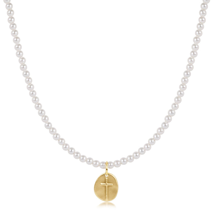 15" Choker Beaded - Classic Pearl 3mm - Inspire Small Gold Disc