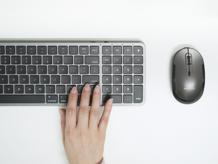 Macally Macally Compact Bluetooth Keyboard and Mouse Combo - in use on modern desk setup