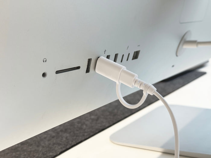 Macally Everyday Premium USB A + C Keyboard for Mac - connected to Mac computer on desk