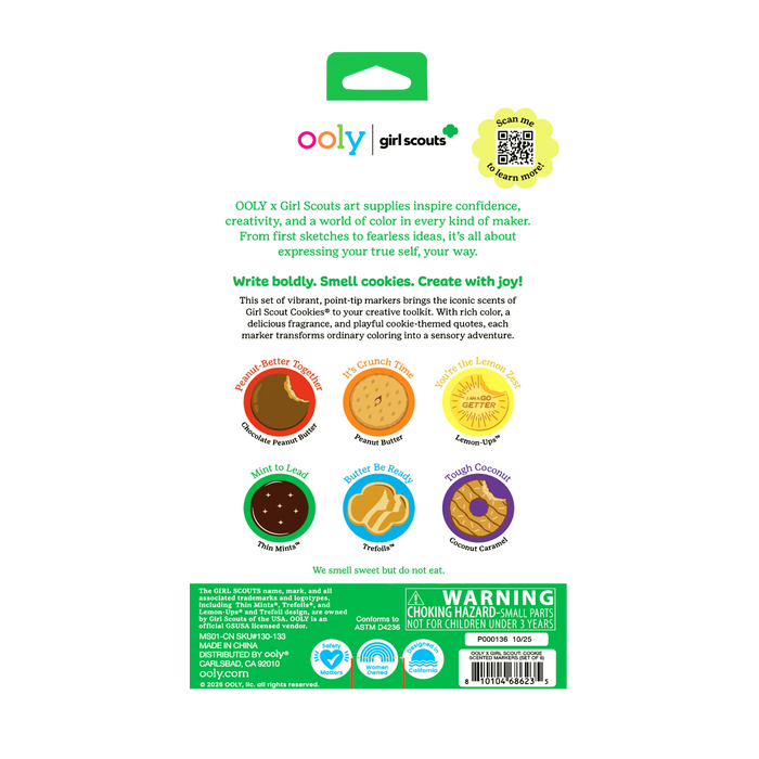 Back of packaging of OOLY x Girl Scouts Cookie Scented Markers