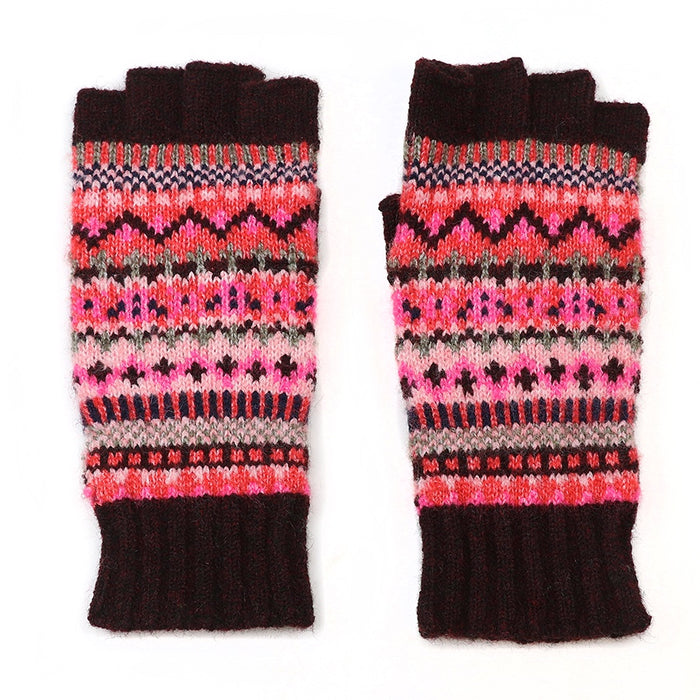 Wine & Pink 50% Recycled Fairisle Fingerless Gloves