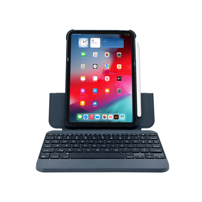 Macally Wireless iPad Mini Keyboard Case for iPad Mini A17 Pro & Mini 6 - in use on modern desk setup