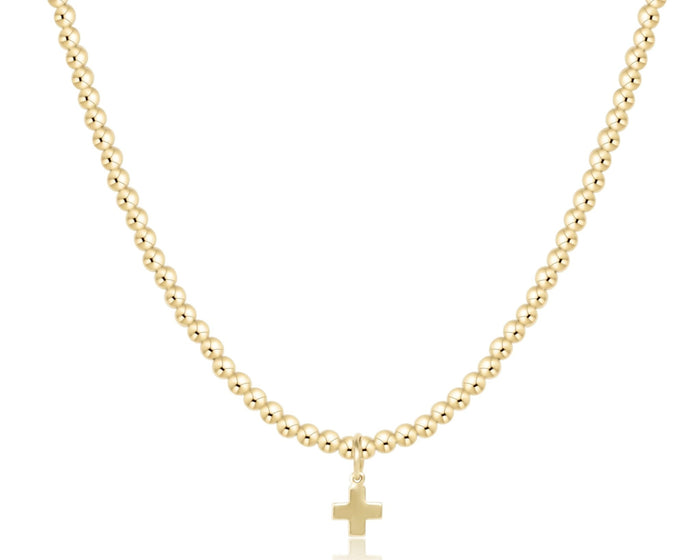 15" Choker Beaded - Classic Gold 3mm - Signature Cross Gold Charm
