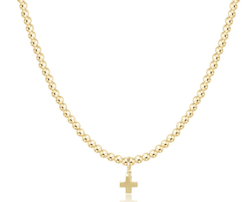 15" Choker Beaded - Classic Gold 3mm - Signature Cross Gold Charm