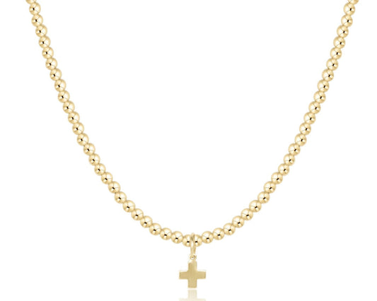 15" Choker Beaded - Classic Gold 3mm - Signature Cross Gold Charm