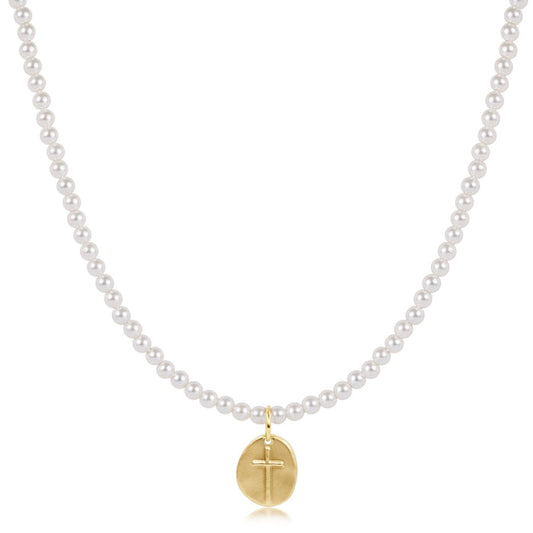 15" Choker Beaded - Classic Pearl 3mm - Inspire Small Gold Disc