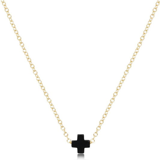 16" Necklace Gold - Signature Cross Small Onyx