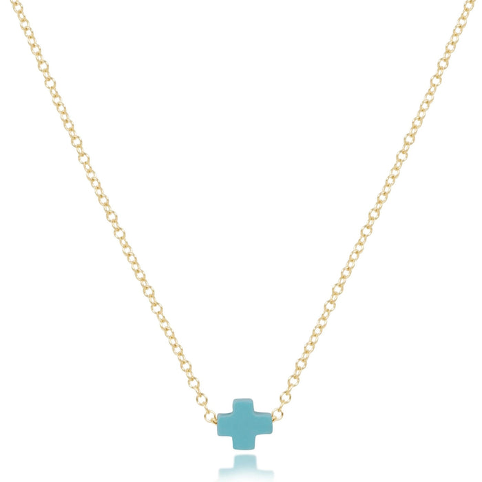 16" Necklace Gold - Signature Cross Small Turquoise