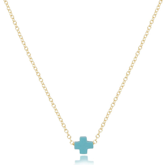 16" Necklace Gold - Signature Cross Small Turquoise