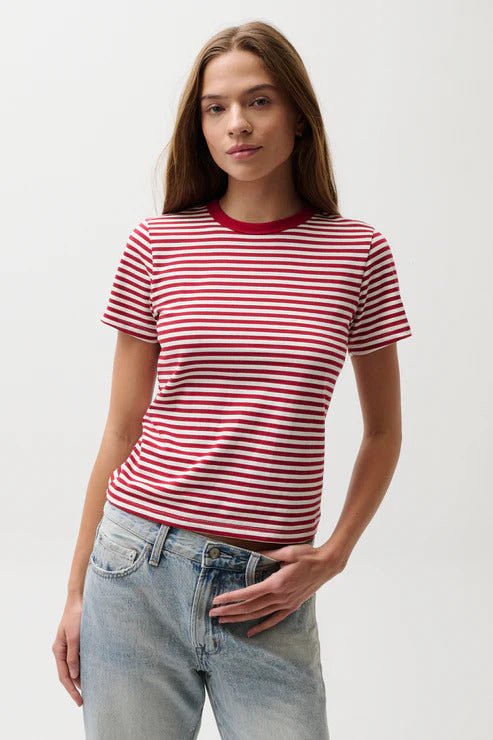 Alba Shrunken Tee in Racer Red Stripe