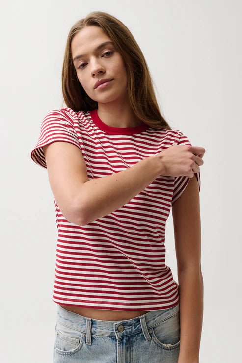 Alba Shrunken Tee in Racer Red Stripe
