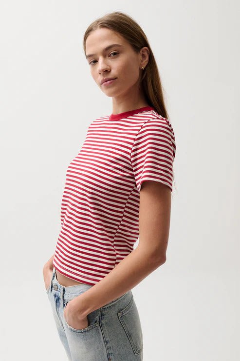 Alba Shrunken Tee in Racer Red Stripe