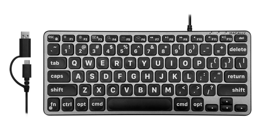 Backlit Compact Large Print Keyboard for Mac - Dual USB-A + USB-C Wired