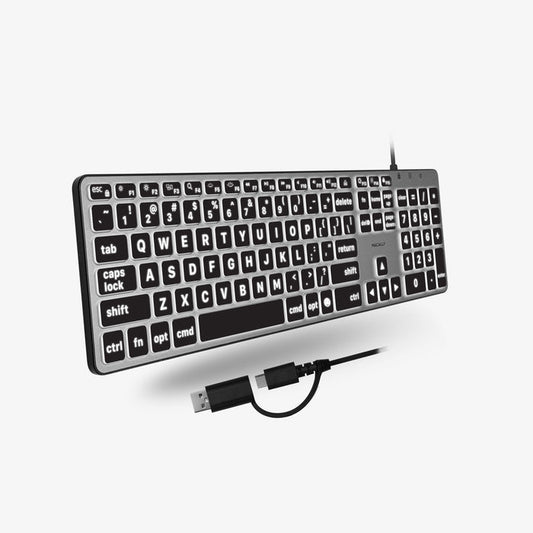 Macally Backlit Large Print Keyboard For Mac with Dual USB A / C - on white background