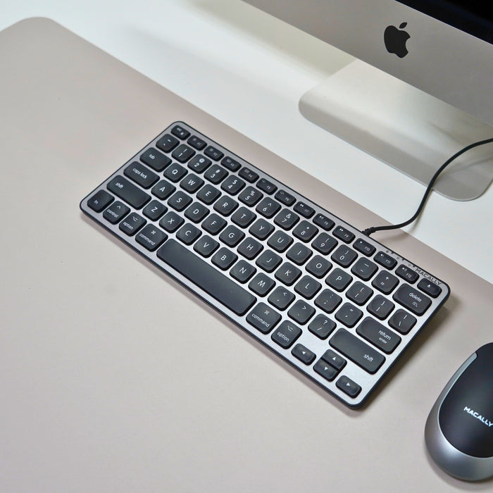 Macally Backlit Keyboard USB For Mac and PC - rear view showing connectivity ports