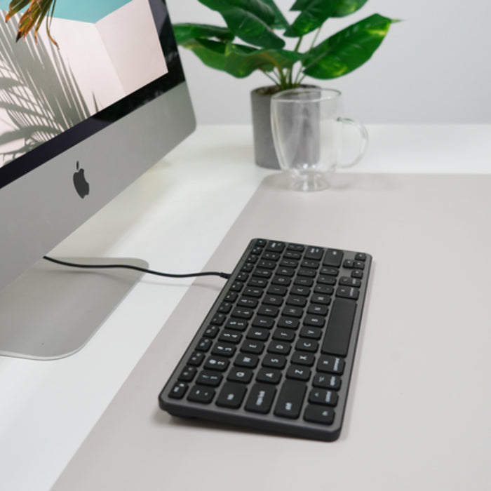 Macally Backlit Keyboard USB For Mac and PC - in use on modern desk setup