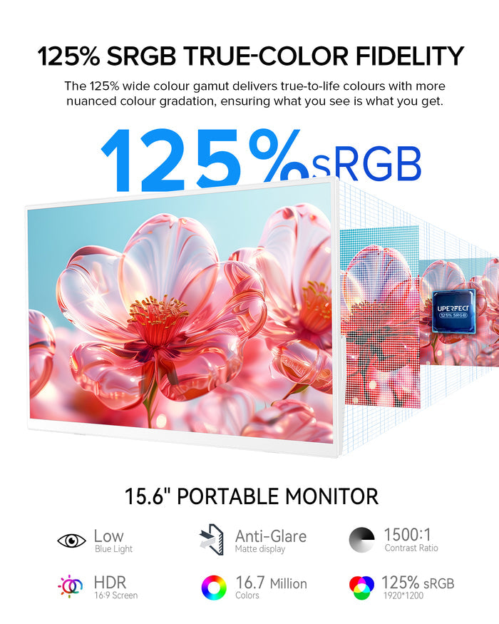 USetup T4 - White Portable Monitor 15.6" 1080P 60hz | UPERFECT