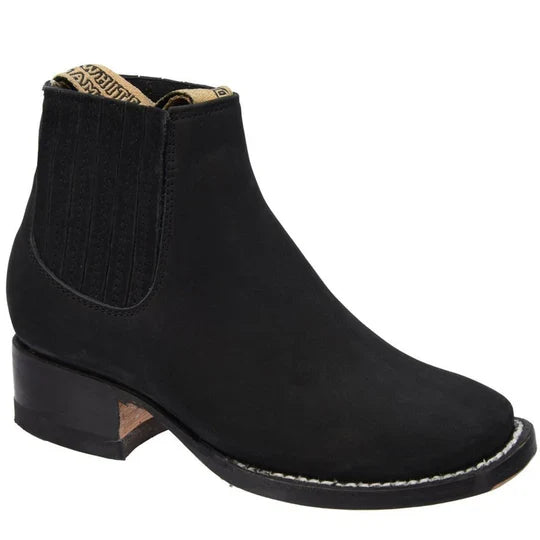 Botines Charros Cuadrados de Gamuza Negra para Hombre – Hechos en México | El Charro Famoso