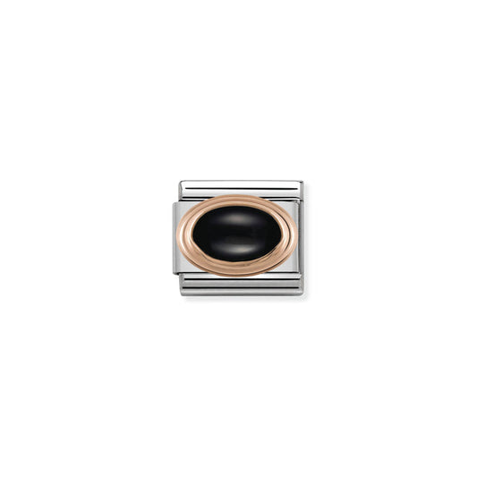 Classic Link Oval Hard Stones 9K Rose Gold and Black Agate Charm