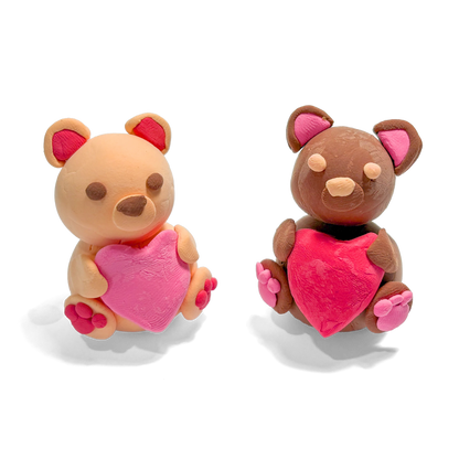 Two completed clay bears with hearts made with OOLY Creatibles Air Dry Clay BFFs Kit - Lovely Bears
