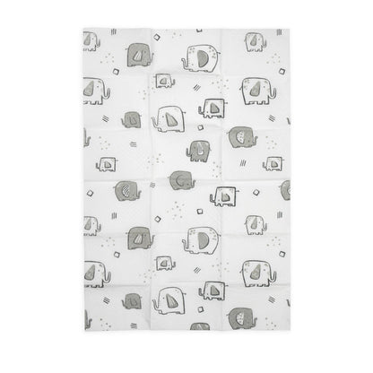 Dr. Talbot's Disposable Changing Pads - 10 Pack: white pads featuring a cute gray and white cartoon elephant pattern with simple line details, scattered geometric shapes, and small dots.