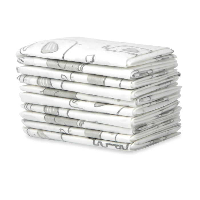 Dr. Talbot's Disposable Changing Pads - 10 Pack are neatly stacked, featuring white cloths with subtle gray patterns, displayed on a plain white background.