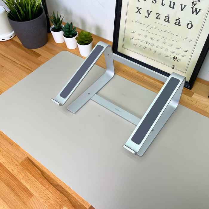 Macally Ergonomic Laptop Stand for Desk - rear view showing connectivity ports