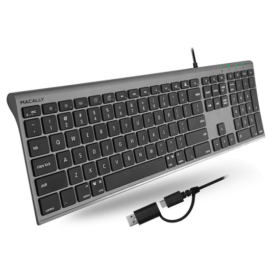 Macally Everyday Premium USB A + C Keyboard for Mac in space gray - on white background