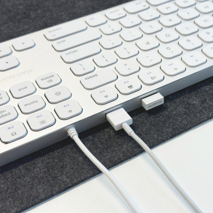 Macally Executive Mac Keyboard with Built-In USB Hub - rear view showing connectivity ports