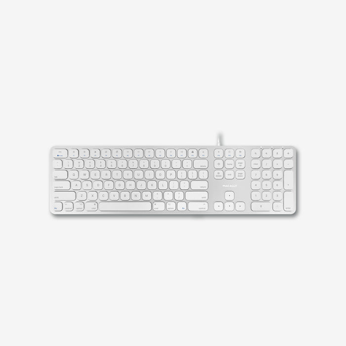 Macally Executive Mac Keyboard with Built-In USB Hub - connected to Mac computer on desk