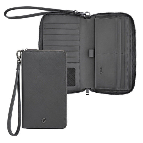 HUGO BOSS Brieftasche Double B Saffiano, gunmetal