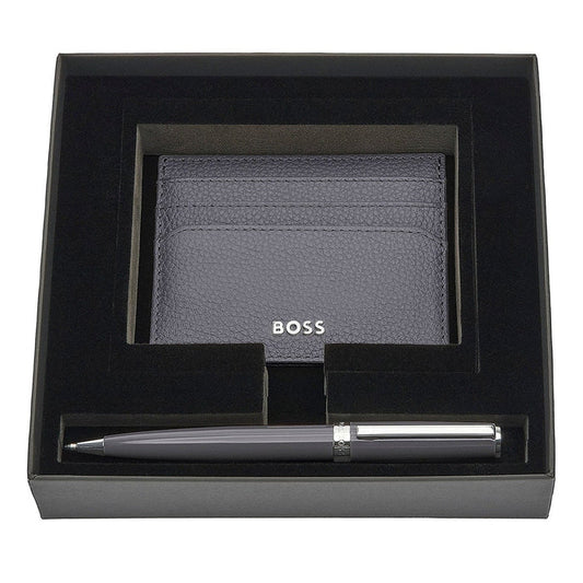 HUGO BOSS Set HLC416N+HSN2544J (kugelschreiber & visitenkartenetui) Gear Icon, Classic Grained, Dark Grey - 4