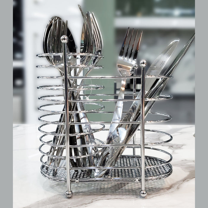 Kitchen Life Chrome Swirl Cutlery Holder - Silver