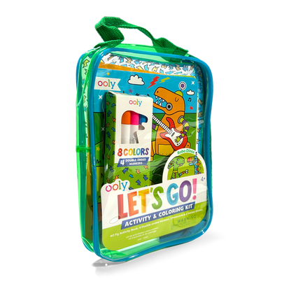 Quarter angle of OOLY Robo Dinos Let’s Go! Activity & Coloring Kit on a white background