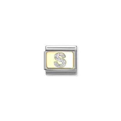 Nomination Classic Gold Charm - Glitter Letter S