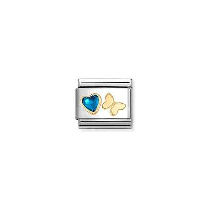 Nomination Classic Gold Symbols CZ Faceted Blue Heart & Butterfly