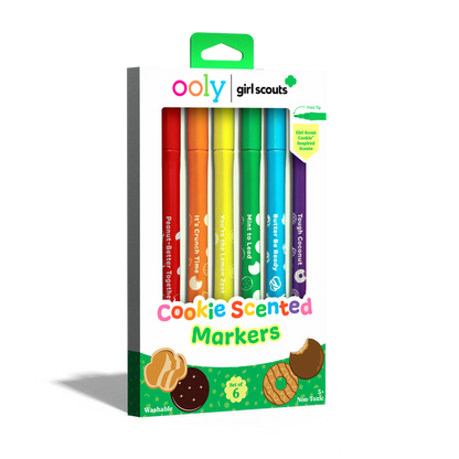 Quarter angle of packaging of OOLY x Girl Scouts Cookie Scented Markers