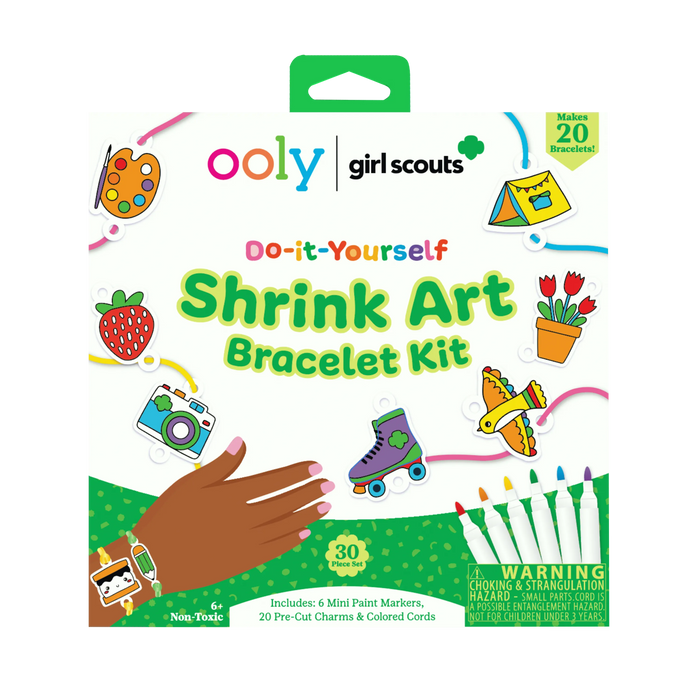 Front of packaging of OOLY x Girl Scouts DIY Shrink Art Bracelet Kit