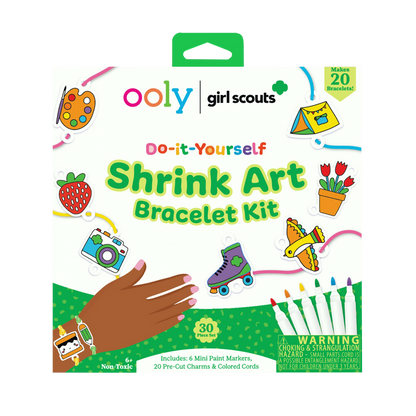 Front of packaging of OOLY x Girl Scouts DIY Shrink Art Bracelet Kit