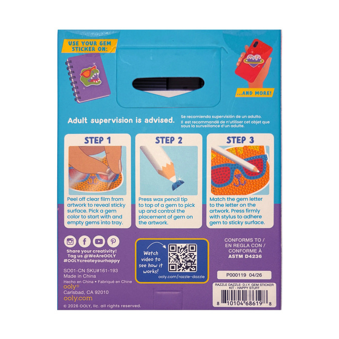 Razzle Dazzle Mini DIY Gem Sticker Kit - Happy Stuff - 8 Stickers
