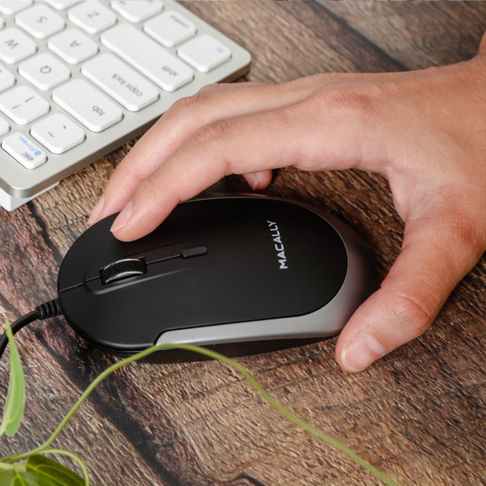 Macally Silent USB C Mouse for Mac and PC - in use on modern desk setup