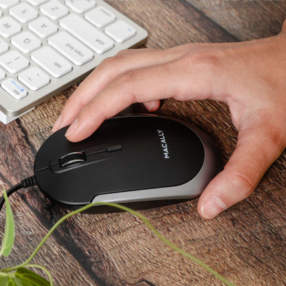 Macally Silent USB C Mouse for Mac and PC - in use on modern desk setup