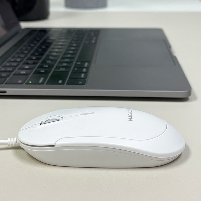 Macally Silent USB C Mouse for Mac and PC - in use on modern desk setup