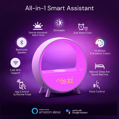 Smart Alarm Clock with Wireless Charger, 6-in-1 smart clock