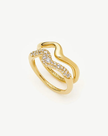 Molten Stacking Ring Set | 18ct Gold Vermeil/Cubic Zirconia Rings Missoma