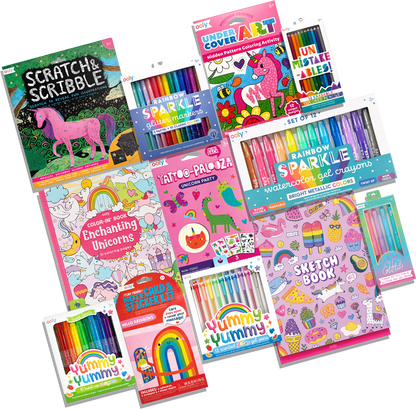 Collection of products from OOLY Ultimate Unicorn Rainbows Bonus Box