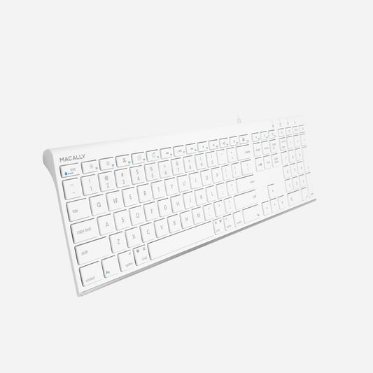 Macally Ultra-slim USB Wired Keyboard for Mac in white - on white background