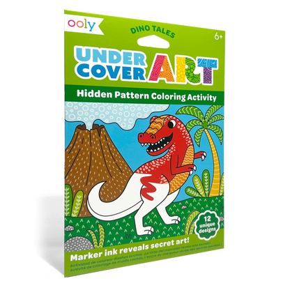 Quarter angle of packaging OOLY Undercover Art Hidden Pattern Coloring Activity Art Cards - Dino Tales
