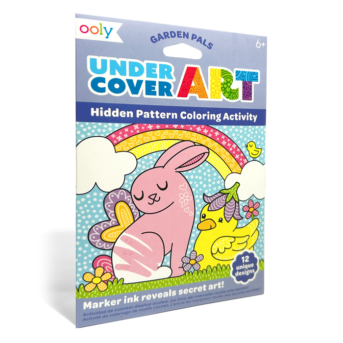 Quarter angle of packaging OOLY Undercover Art Hidden Pattern Coloring Activity Art Cards - Garden Pals