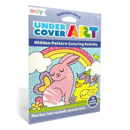 Quarter angle of packaging OOLY Undercover Art Hidden Pattern Coloring Activity Art Cards - Garden Pals